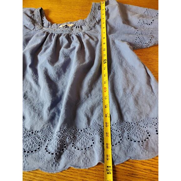 Lucky Brand Large Peasant Top Boho Eyelet Lace Blue Flutter Sleeve EMBROIDERY - Picture 8 of 9